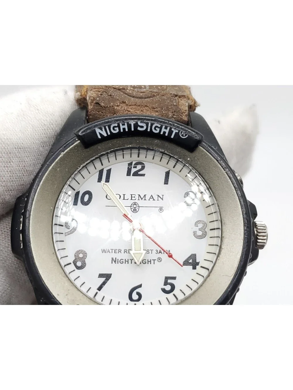 Coleman Nightsight Quartz Watch Mens New Battery White Round Dial 40mm